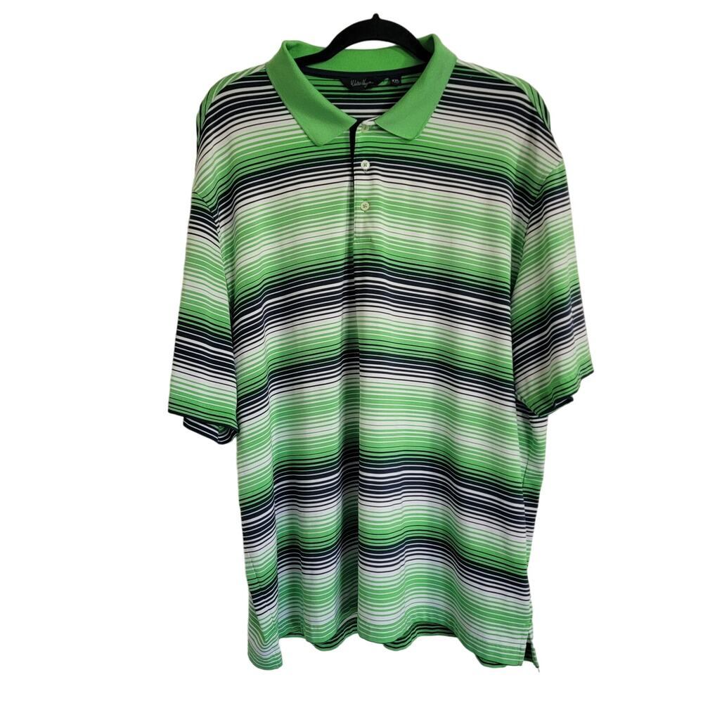 Walter Hagen‎ Men's Shirt Short Sleeve Stripe Golf Polo Green Blue Sz XXL EUC